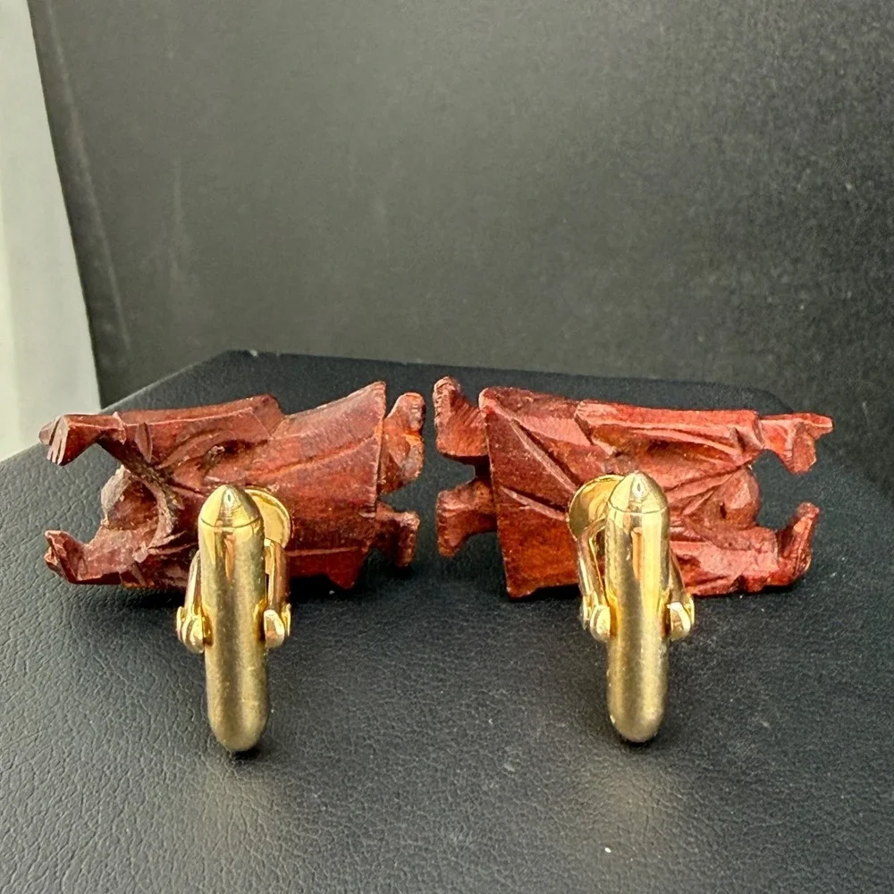Vintage Carved Buddha Cufflinks‎ Wood
